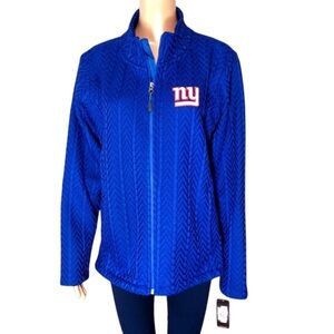 New York Giants Women Coat Size XXL Zip Front Blue Knit Jacket Stitched Logo